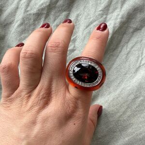 NWT 90s Camille Lucie Leopard Pattern Lucite Ring with Swarovski Crystals Sz 8.7